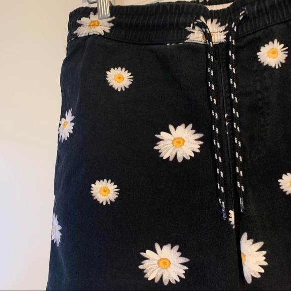 Zip code Large canvas knit cotton shorts elastic waist daisy print pockets - Picture 5 of 10